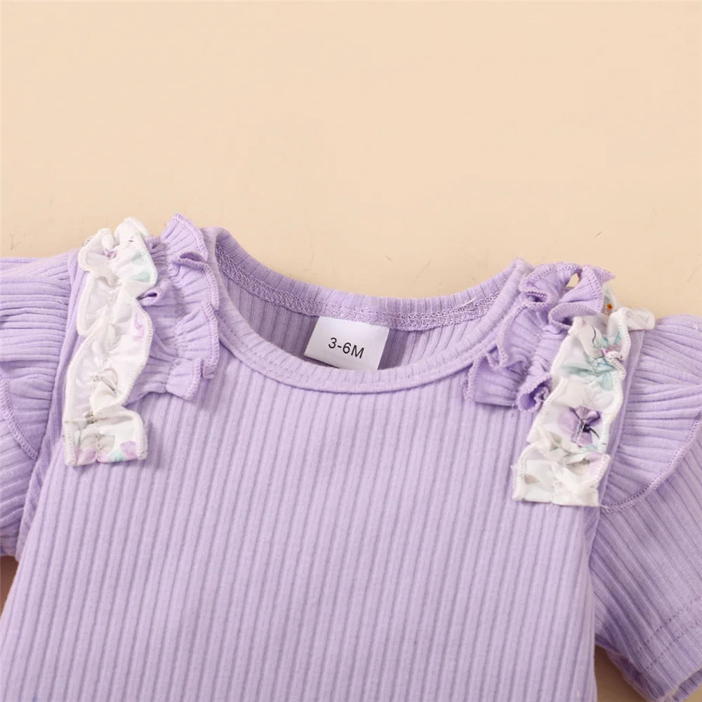 Baby Girl 3pcs Bodysuit, Printed Short, Bow Headband Clothing Set childrensterritory
