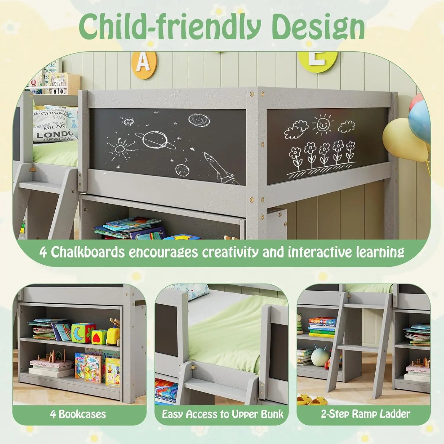 Modern Kids' Low Loft Bed Frame Designed for Safety & Style childrensterritory