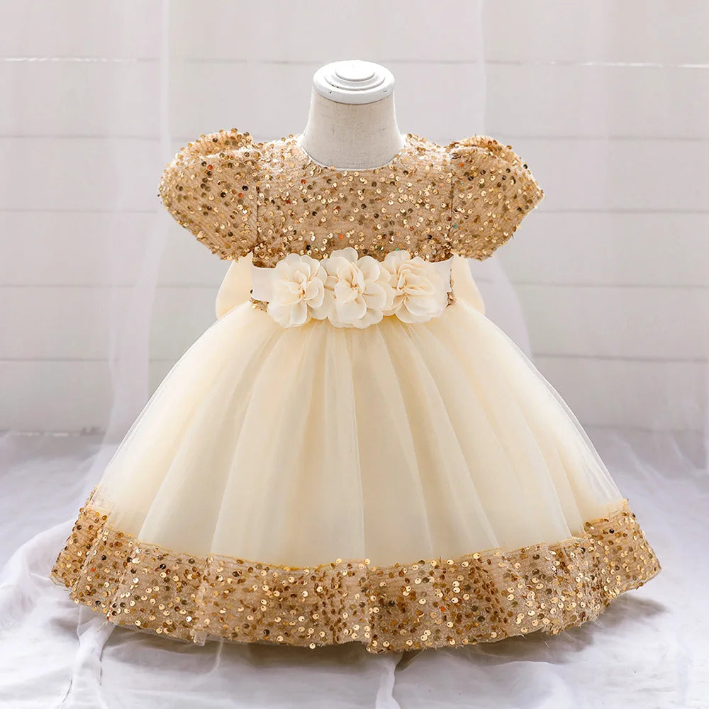 Baby Girl Sequin Lace Designed Fluffy Baptism, Birthday Dress