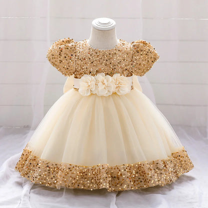 Baby Girl Sequin Lace Designed Fluffy Baptism, Birthday Dress