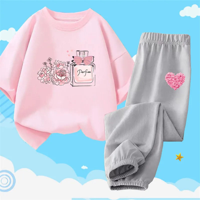 2pcs Kids Girls Cute Cartoon Print T-shirts + Pants Summer Outfit childrensterritory