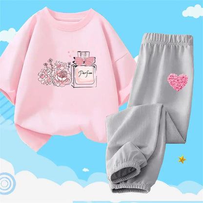 2pcs Kids Girls Cute Cartoon Print T-shirts + Pants Summer Outfit childrensterritory