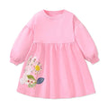 Cartoon Rabbit Embroidered Girls Long Sleeves Dress childrensterritory