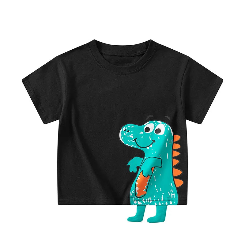 Green Cartoon Frog Print Summer T-Shirts for Kids