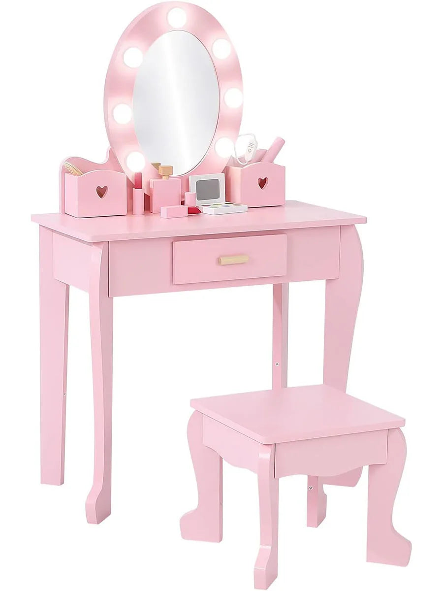 Kids Girls Makeup Dressing Play Table/Vanity Set W/ Mirror