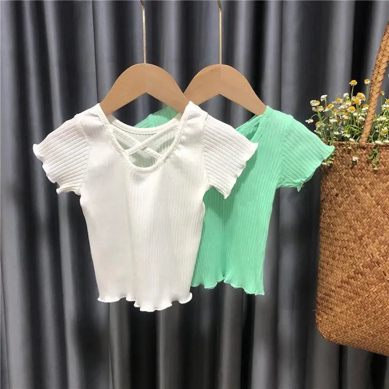 Little Girls, Korean Style Cross Striped Solid Tank Tops childrensterritory