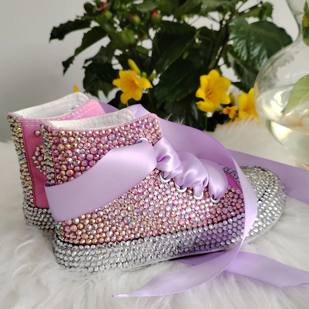 Kids Girls Handmade Rhinestones Bling Canvas Shoes childrensterritory