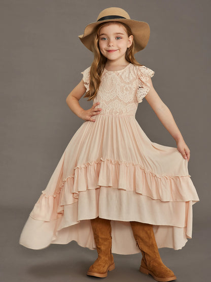 Kids Girls Stylish Lace Design Cotton Bohemia Long Dresses childrensterritory