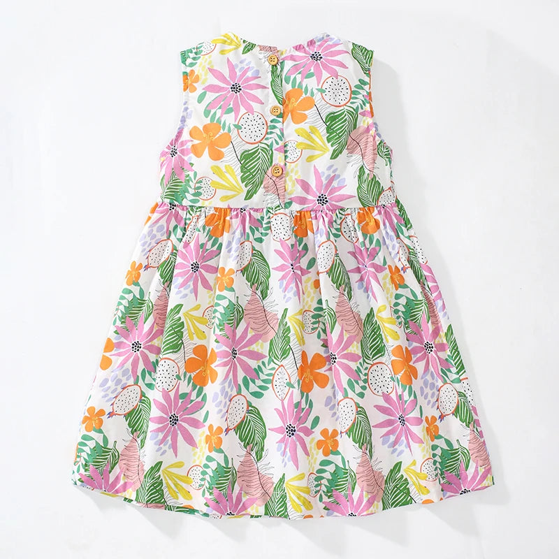 Little Girls Casual Sleeveless Floral Dress For Summer childrensterritory