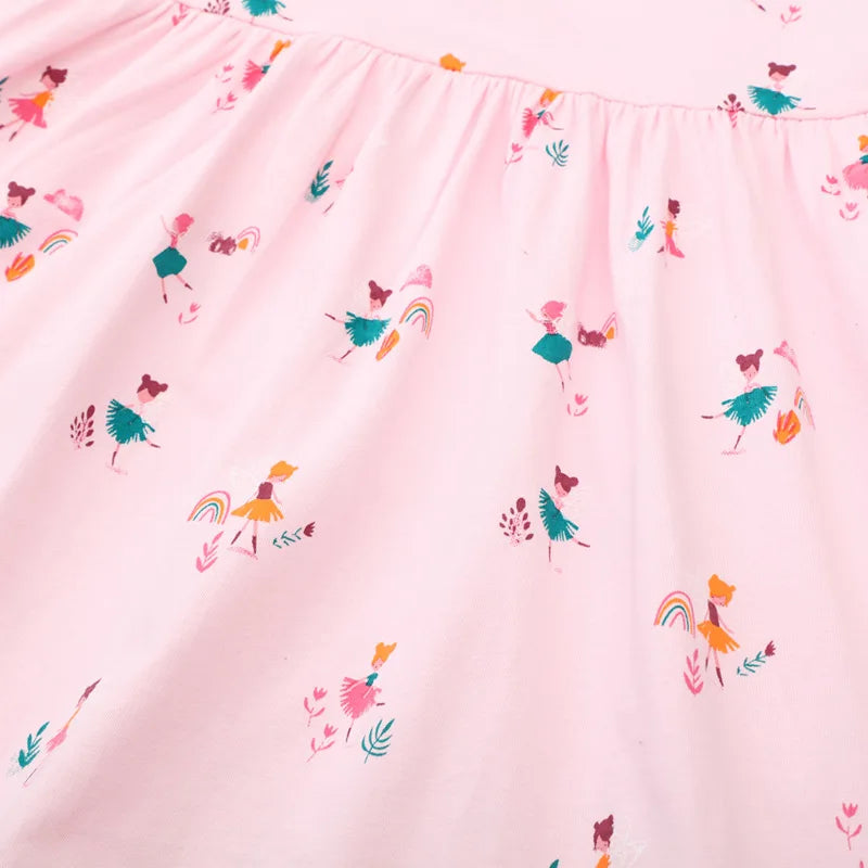 Girls Long-Sleeves Cartoon Print Casual Dresses childrensterritory