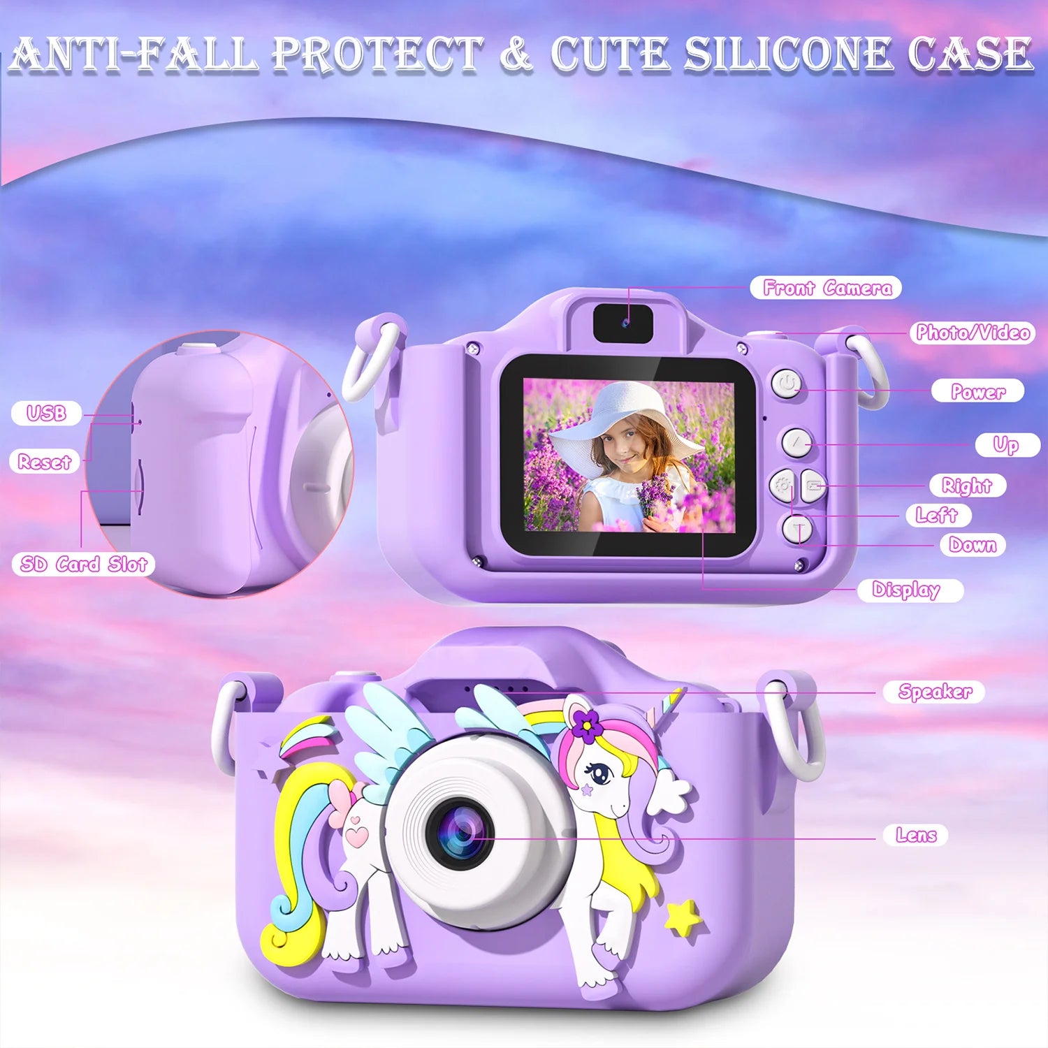 1080P HD Cartoon Unicorn Design Kids Mini Camera childrensterritory
