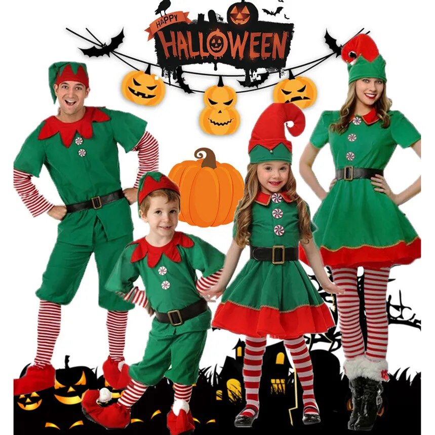 Family Matching Christmas Elf Costume Girls Elf Dress Sets childrensterritory