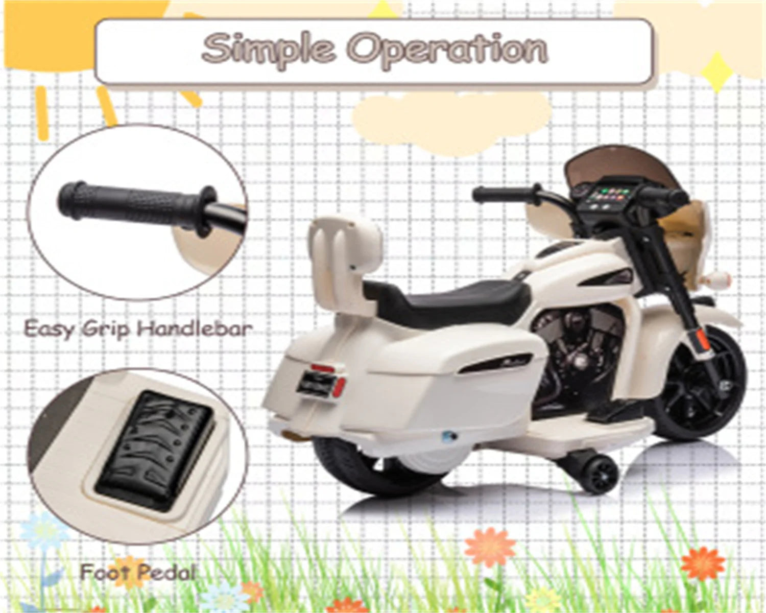 6V Ride-on Electric Motorcycle for Kids with Music and Headlight