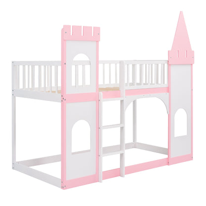 Twin Over Twin Castle Bunk Bed with Ladder childrensterritory