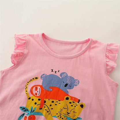 Colorful Cartoon Animals Print Summer Clothing Sets for Girls childrensterritory