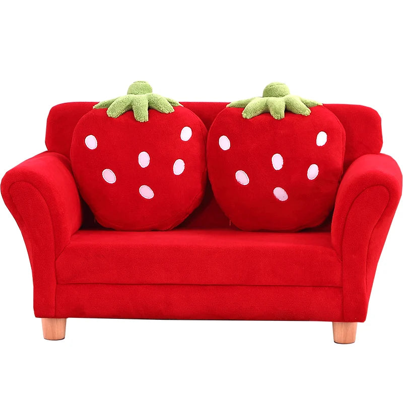 Kids Sofa Strawberry Designed Armrest Lounge Couch w/2 Pillow