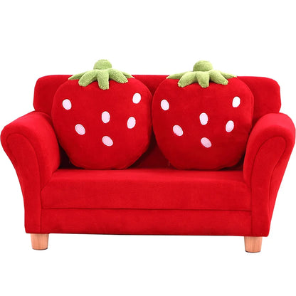 Kids Sofa Strawberry Designed Armrest Lounge Couch w/2 Pillow