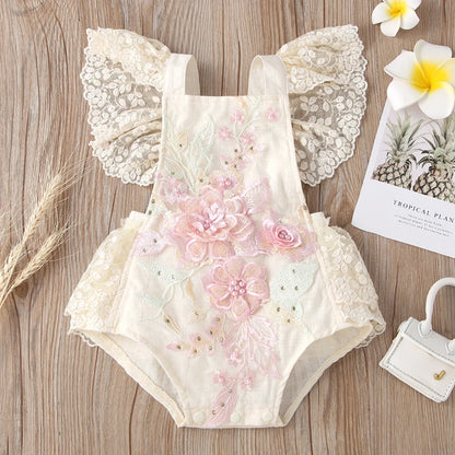 Baby Girls Cute Flower Lace Design Sleeveless Rompers childrensterritory