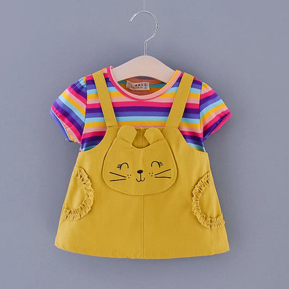 Baby Girl Rainbow Color Striped Lovley Princess Dress childrensterritory