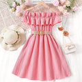 Kids Girls Off Shoulder Formal Summer Party Dresses With Belt