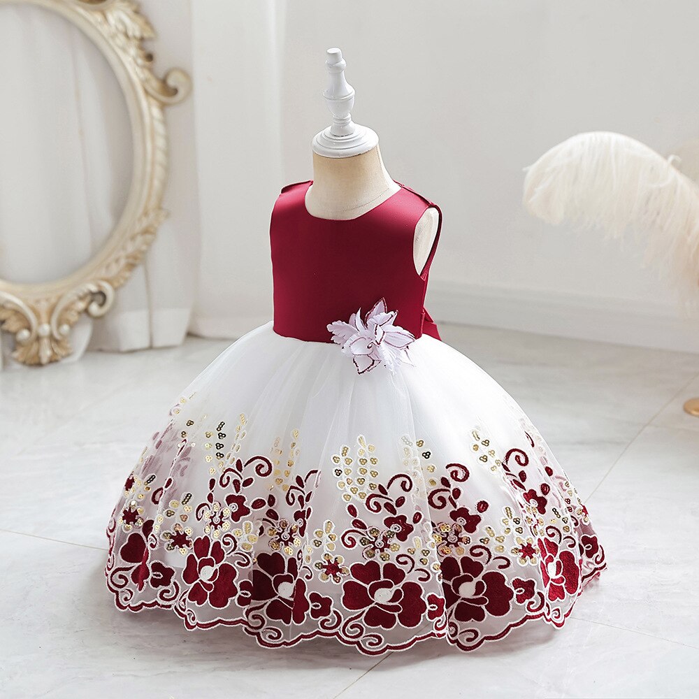 Cute Bow Golden Sequined Flower Birthday Dresses For Kids Girl childrensterritory