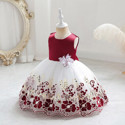 Cute Bow Golden Sequined Flower Birthday Dresses For Kids Girl childrensterritory