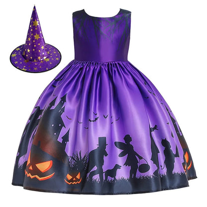 Vampire Pumpkin Print Halloween Costume for Kids Girls