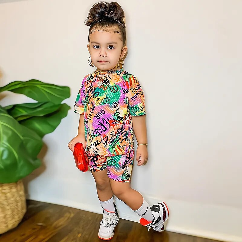 Rainbow Color Little Girls 2pcs Summer Clothing Sets childrensterritory