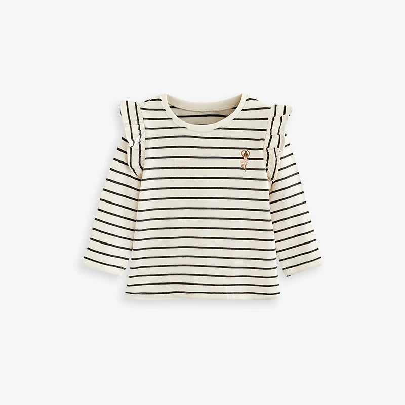 Round Neck Long Sleeves Cartoon Print Cotton Tops For Girls