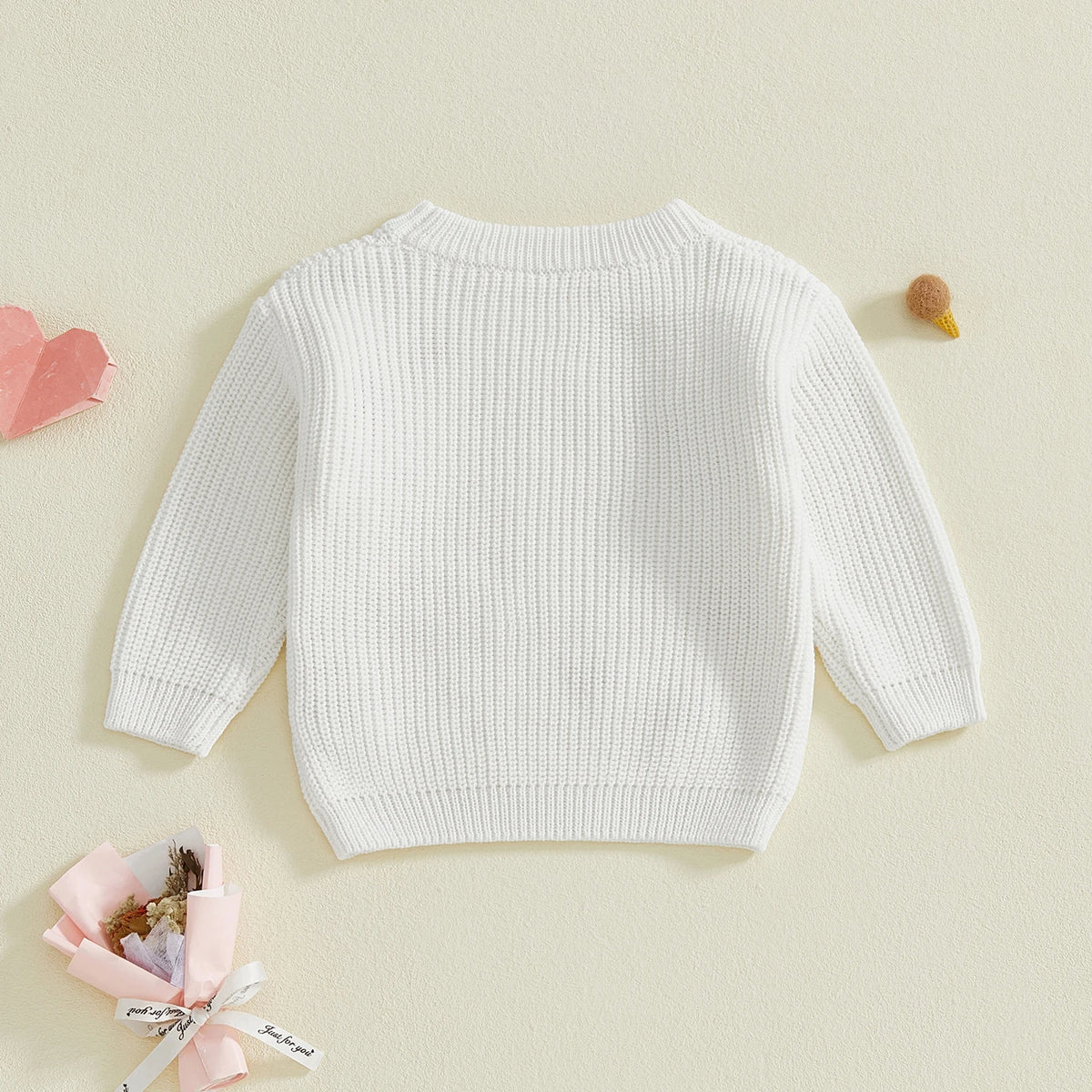 Baby Girl Heart Print Crew Neck Knitted Sweaters
