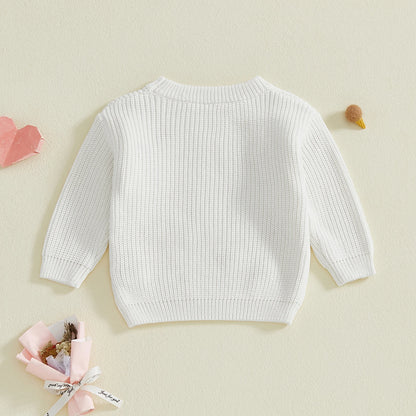 Baby Girl Heart Print Crew Neck Knitted Sweaters