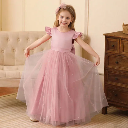 Long Flying Sleeve Mesh Princess Dresses for Kids Girls