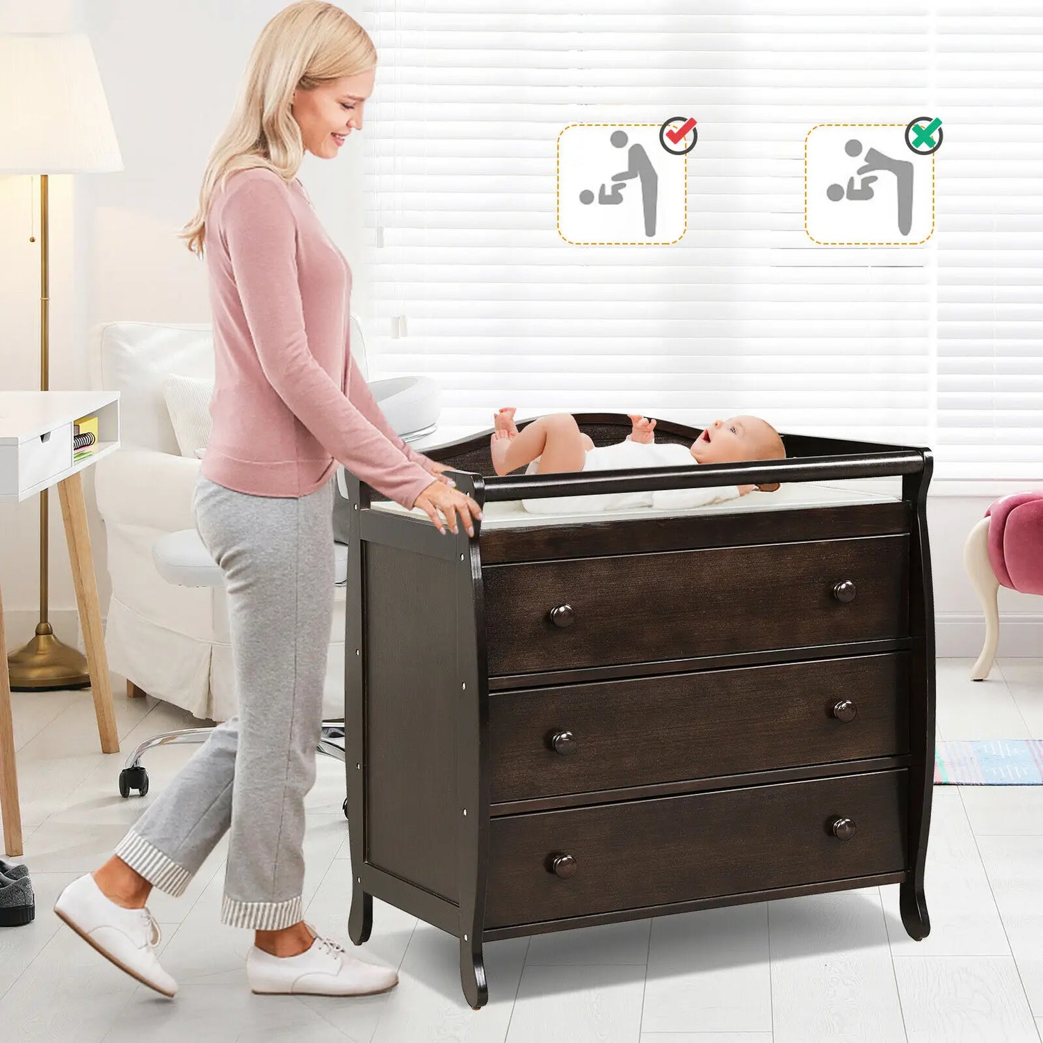 Baby/Infant  3 Drawer Diaper Changing Table w/ Safety Belt