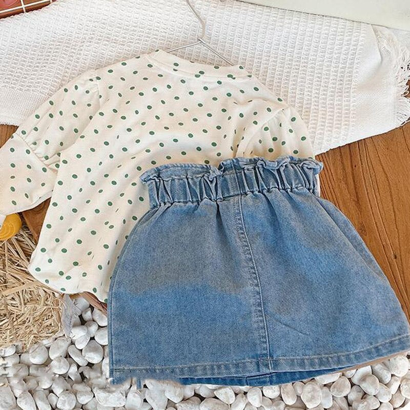 A-Line Flower Button Short Denim Skirt for Kids Girls childrensterritory