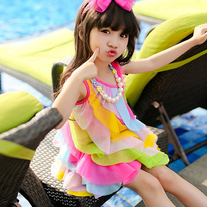 Sleeveless Rainbow Color Beach Dress For Kids Girls childrensterritory
