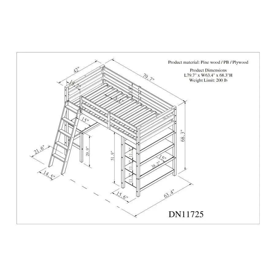 Stylish Kids Twin Loft Bed with Shelves, Desk, and Ladder childrensterritory
