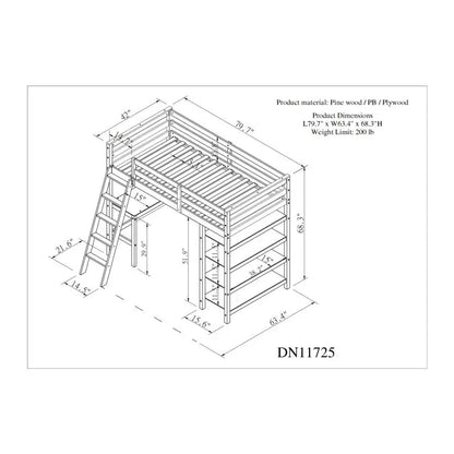 Stylish Kids Twin Loft Bed with Shelves, Desk, and Ladder childrensterritory