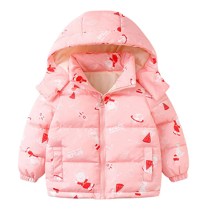 Kids Long Sleeve Cartoon Pattern Zip Up Hooded Jacket