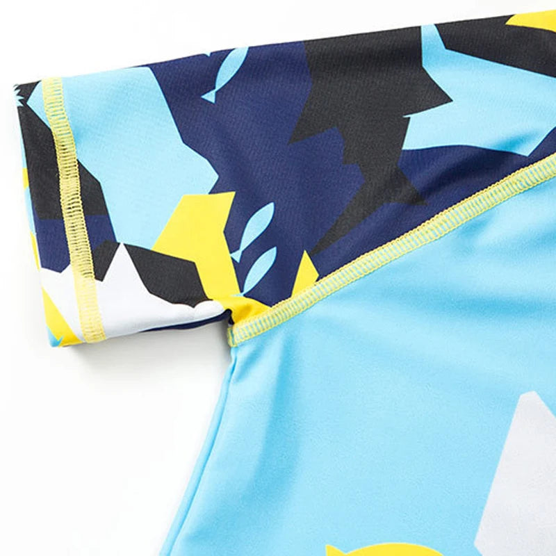 Cartoon Print Short Sleeve 3pcs Swimwear with Hat for Little Boys