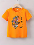 Short Sleeves Crew Neck Flower Printed T-Shirts For Girls childrensterritory