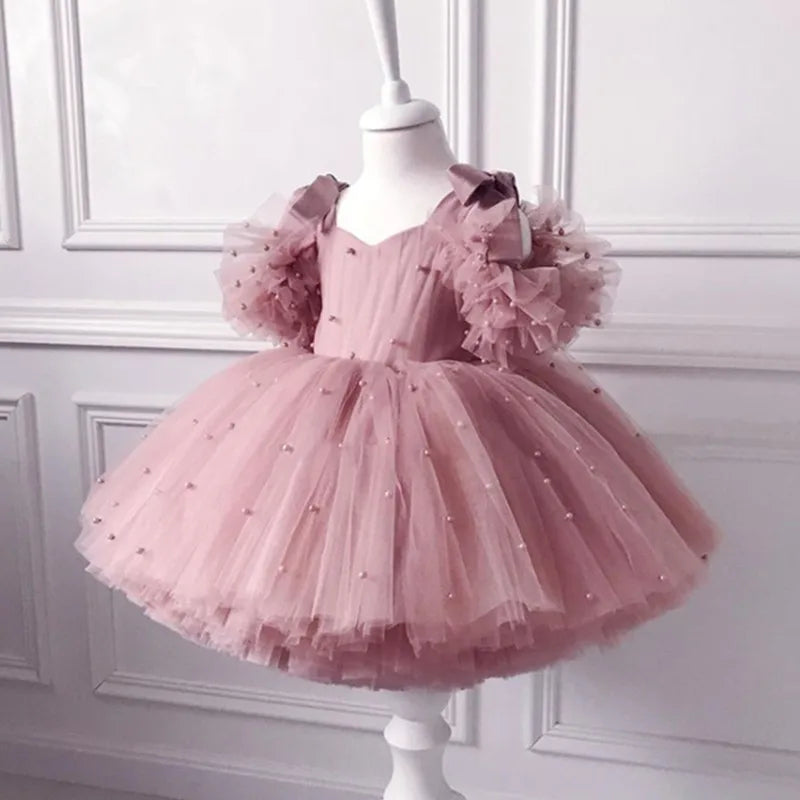 Pearl Mesh Design Tutu Christening Dress for Little Girls childrensterritory