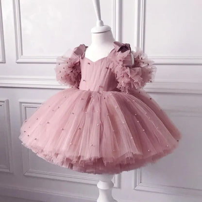 Pearl Mesh Design Tutu Christening Dress for Little Girls childrensterritory