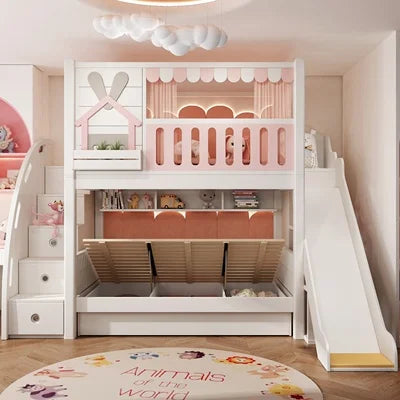 Kids Castle Bunk Bed with Treehouse and High Guardrails childrensterritory
