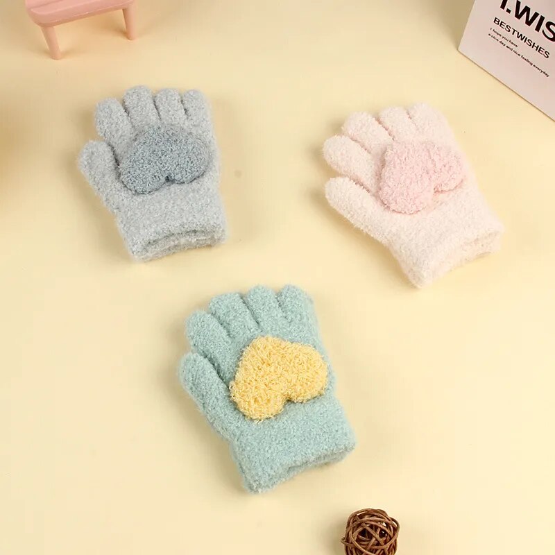 Kids Cartoon Design Furry Coral Fleece Short Gloves Mittens childrensterritory