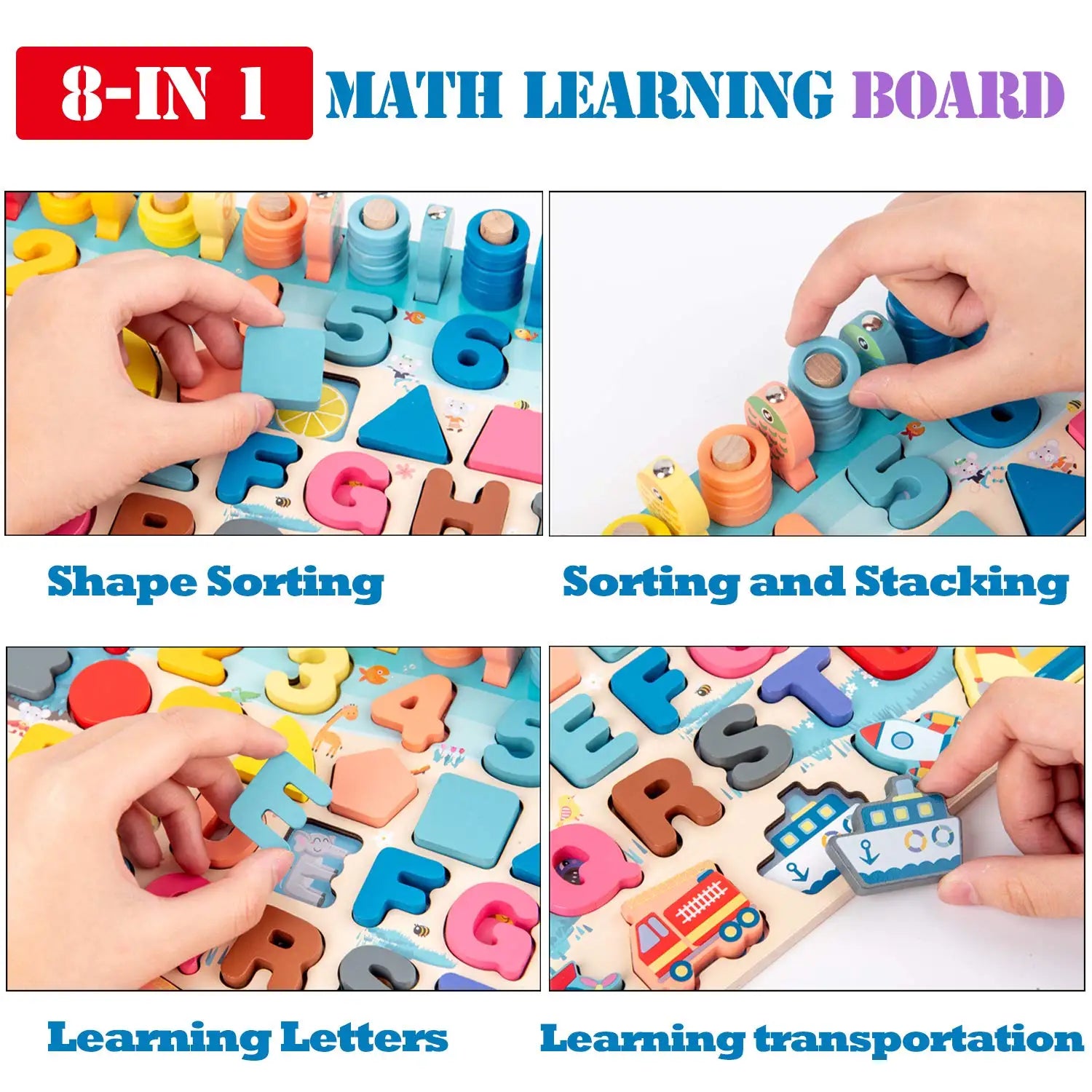 Kids Wooden Numbers Shapes Matching Montessori Toys