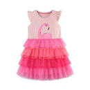 Kids Girls Cartoon Flamingo Pattern Layered Summer Dress childrensterritory
