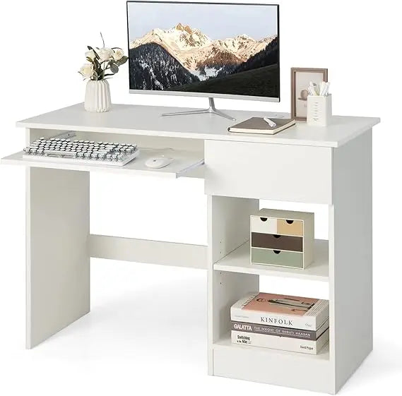 Adjustable Wooden White Computer Desk with Drawers