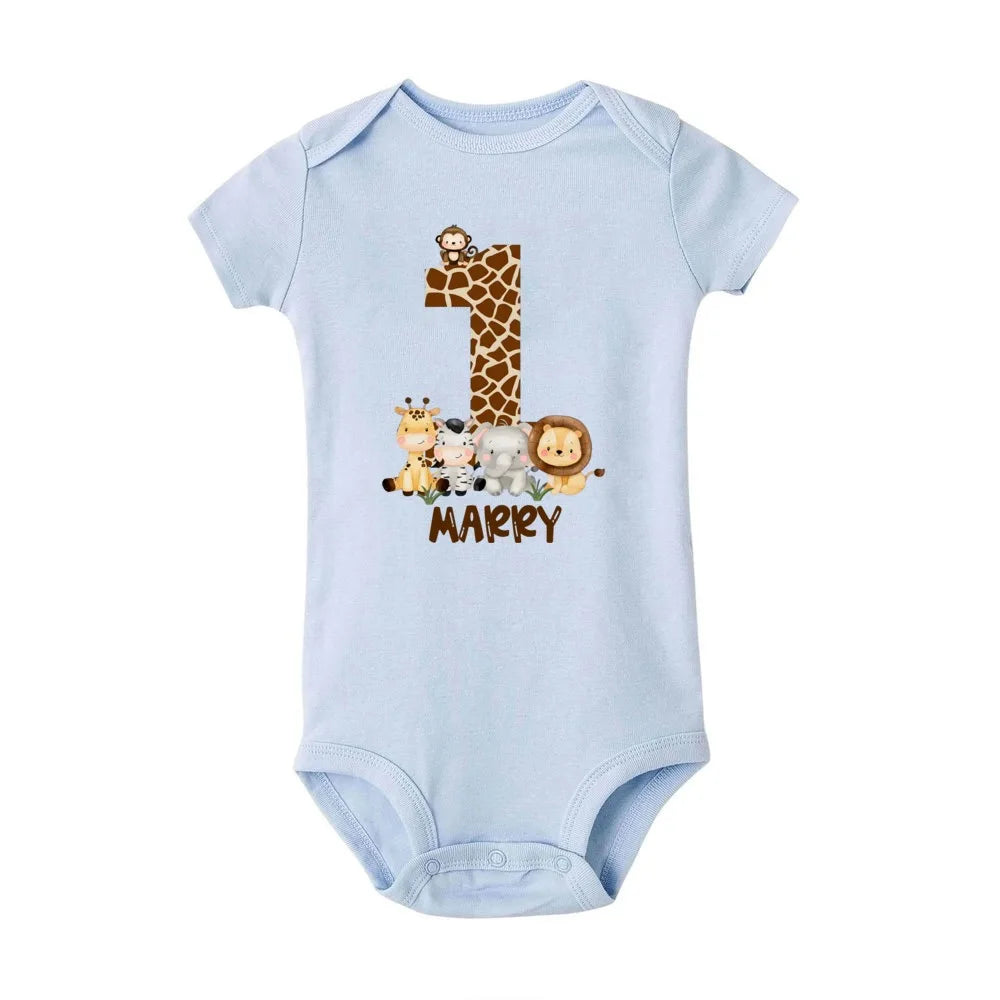 Baby Unisex First Birthday Embroidered Romper