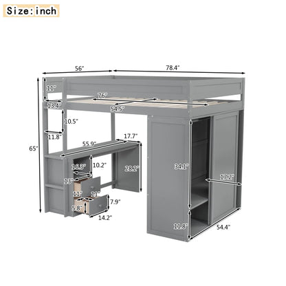 Full-size Loft Bed with Closets and Two-Drawer Desk with Cabinet childrensterritory