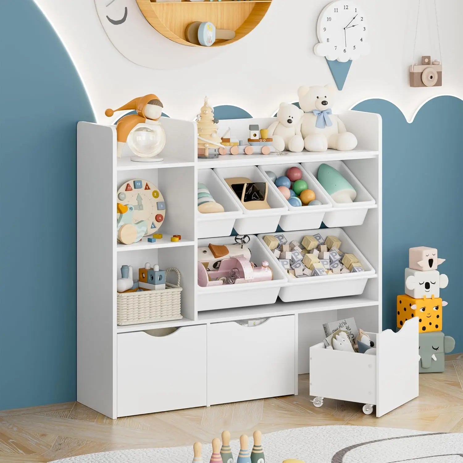 Book and Toy Storage Organizer with Invisible Wheels